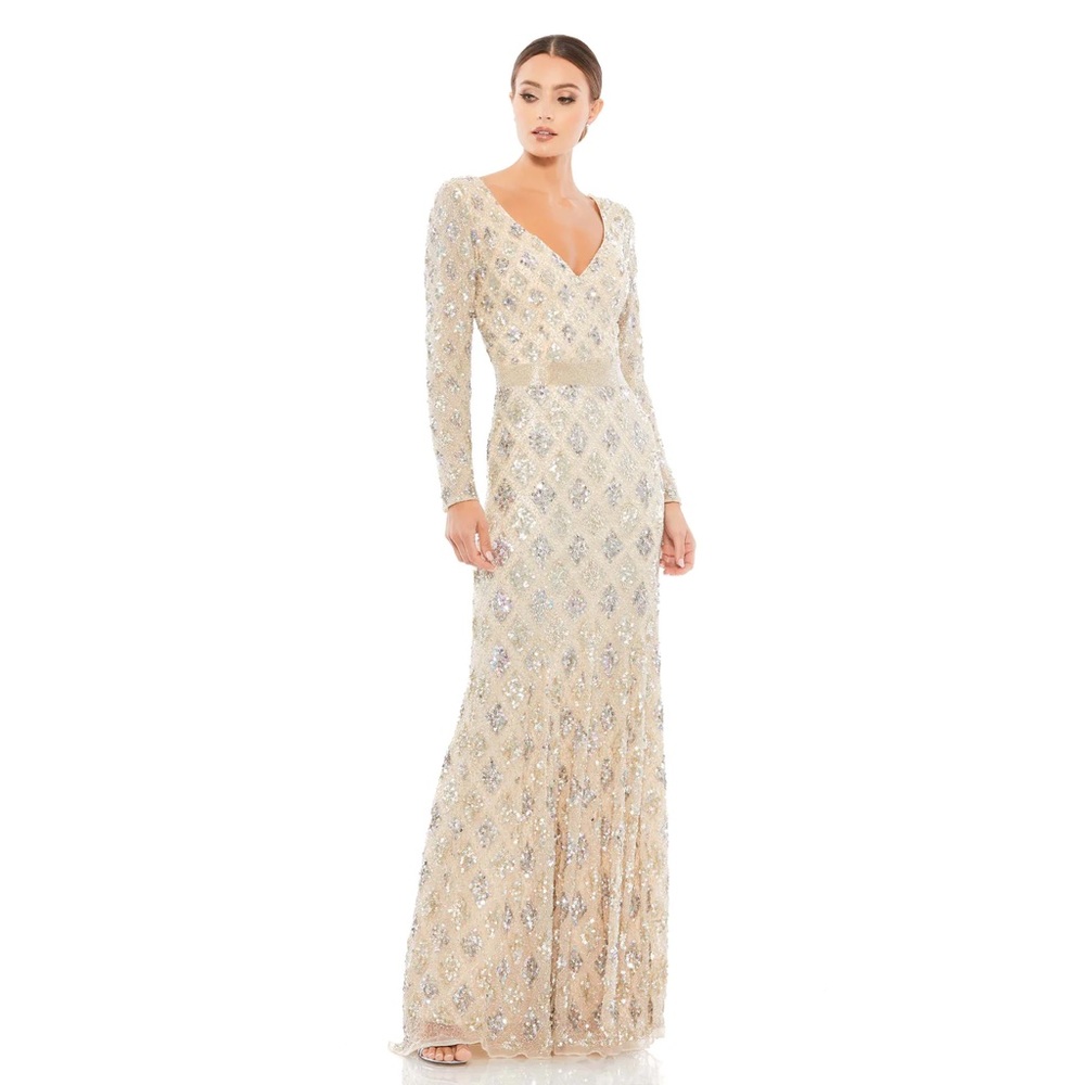 Mac‎ Duggal  Geometric Embellished Evening Gown Nude Size 10- NWT